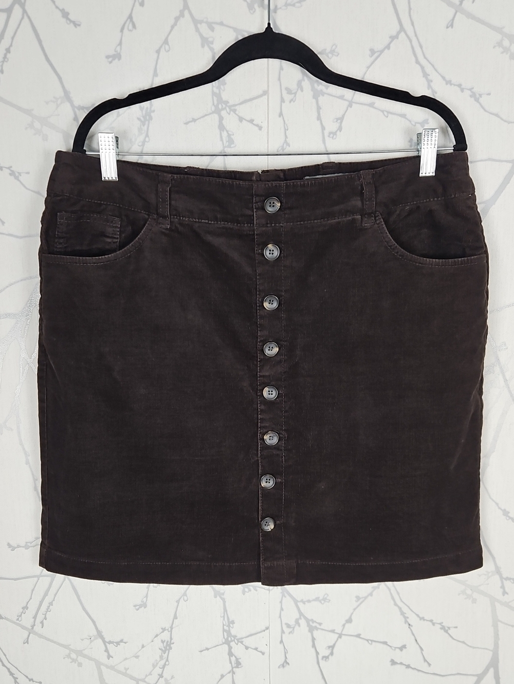 Le Chateau Brown Corduroy Stretch Button Front Pencil Skirt